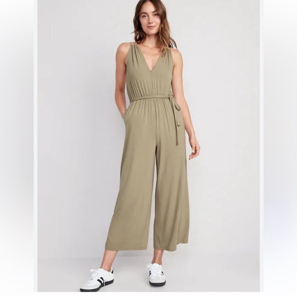 Old Navy Womens Khaki Sleeveless Double Strap Ankle Length Jumpsuit Size XL